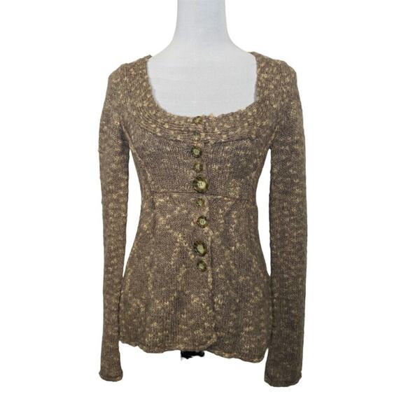 BKE Y2K Cottagecore Sweater Cardigan Neutral Low Neckline Praire Coquette Small - Picture 3 of 11